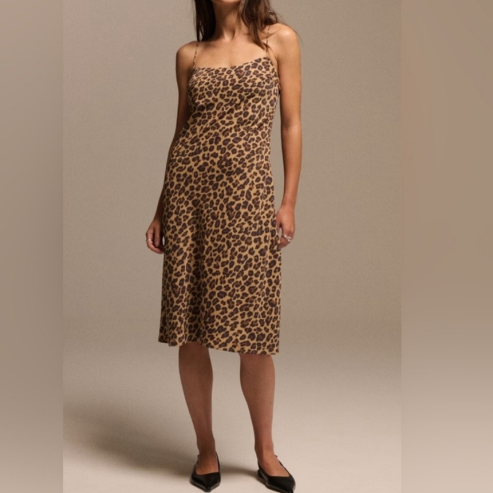 New Abercrombie & Fitch Leopard Print Side Zip Dress Size Small